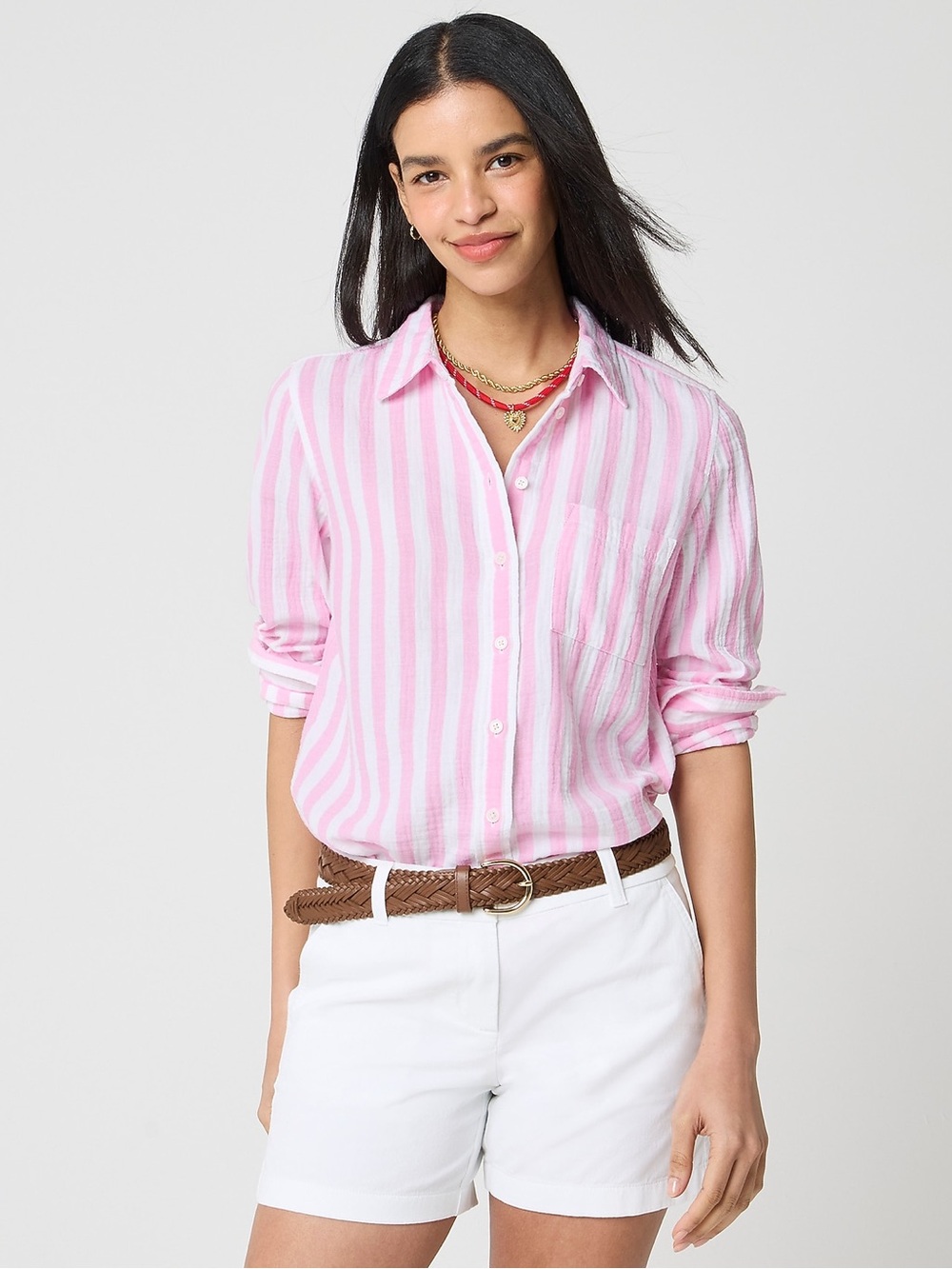 J. Crew Factory Women’s Striped gauze button-up shirt